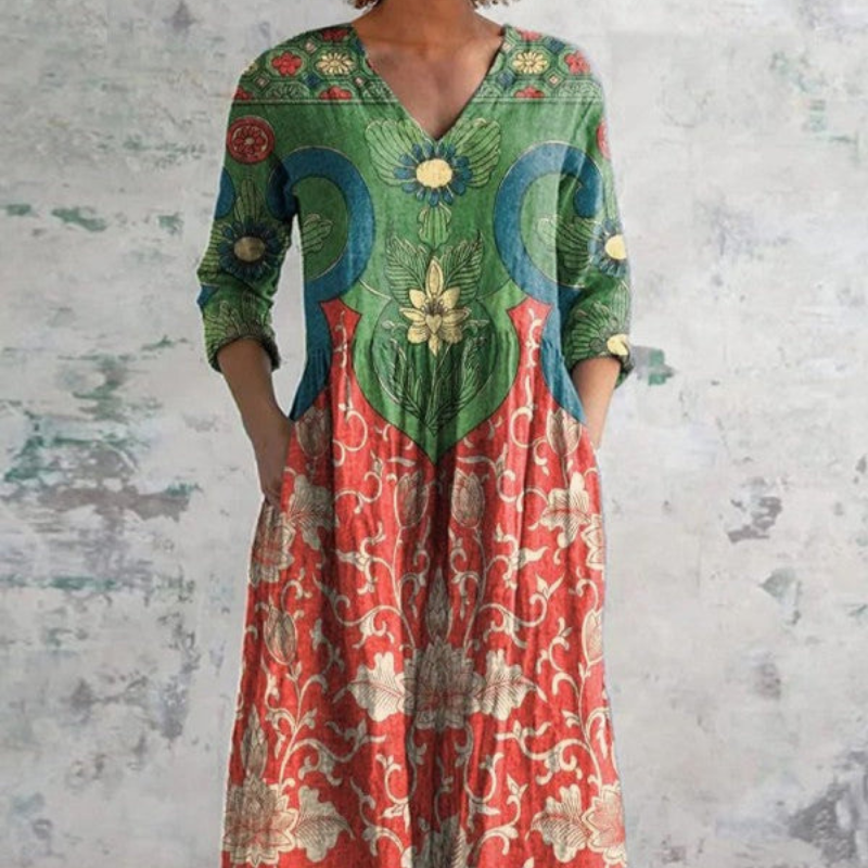Talia™- Vintage kukka Maxi mekko