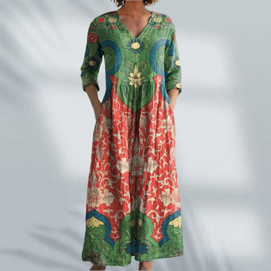 Talia™- Vintage kukka Maxi mekko