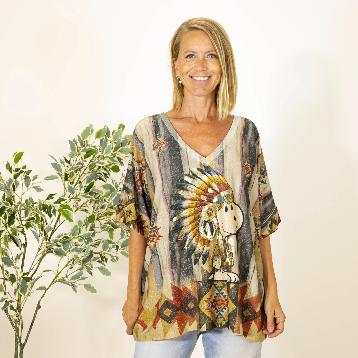 Claudine™ - Printtikuvioinen V-aukkoinen T-paita