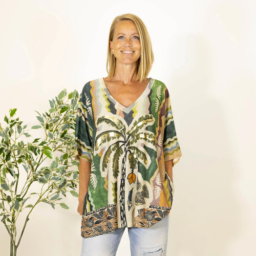 Claudine™ - Printtikuvioinen V-aukkoinen T-paita
