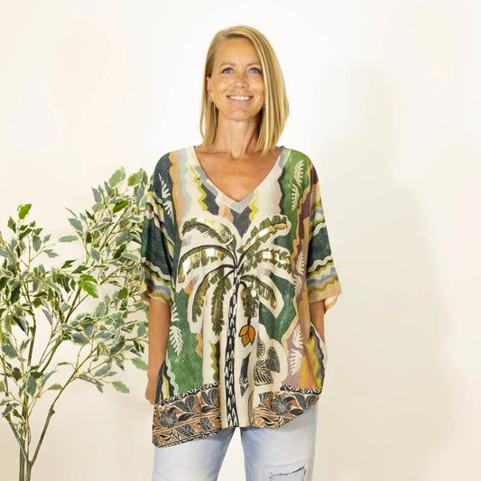 Claudine™ - Printtikuvioinen V-aukkoinen T-paita